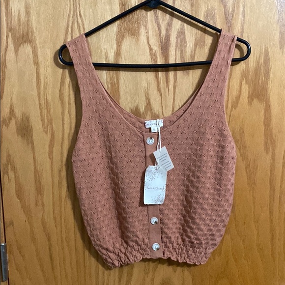 Hem & Thread Tops - Hem & Thread Brown Rust Buttoned Smocked Crop Tank Top